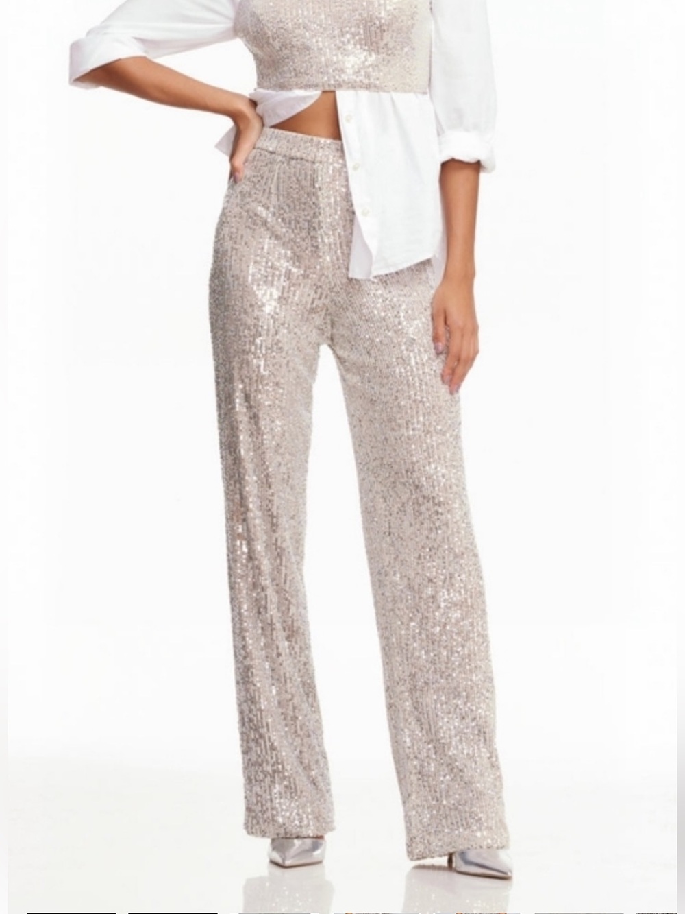 NWOT $88 Cable & Gauge champagne sequin pants Size 1X - Pockets!